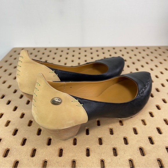 Terra Plana Women’s Leather Babydoll Stitched Stacked Heel Tan/ Black 40 US 9.5 - Picture 6 of 11